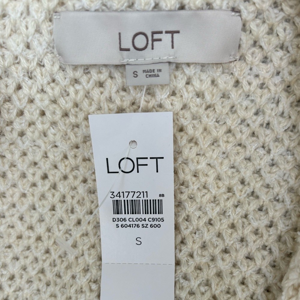 Textured Tweed Open Sweater Knit Jacket Neutral Cream Beige Tan LOFT Size Small - Picture 9 of 13